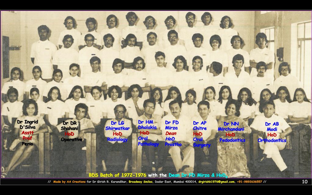 Black and white group photo of BDS batch 1972-1976 with faculty.