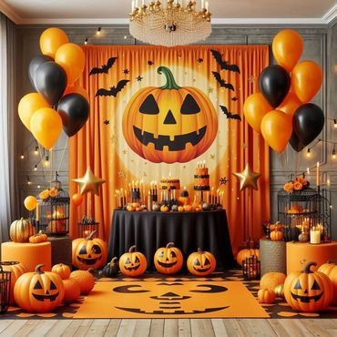 Halloween theme - black and orange colors with a jack-o-lantern focus, festive, but not too scary.