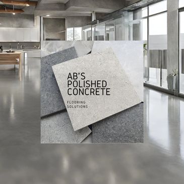 Detailed view of polished concrete texture and logo of AB's Polished Concrete Company