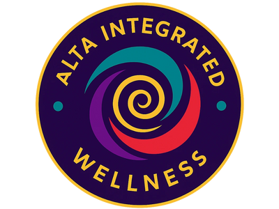 Colorful spiral logo with text Alta Integrated Wellness.