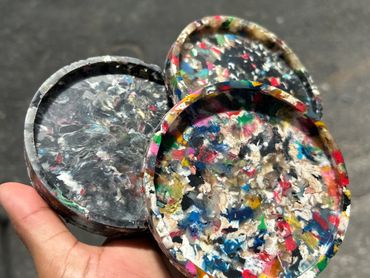 Reclaimed plastic coasters