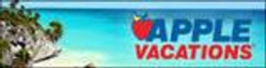 Logo of Apple Vacations with a tropical backdrop.