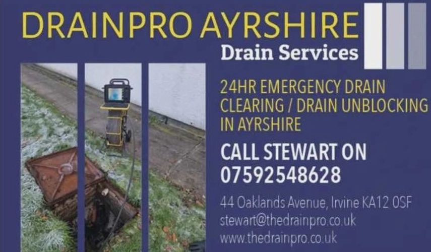 Drainpro Ayrshire Blocked Drain Clearing / Drain Unblocking In Ayrshire And Surrounding Areas.