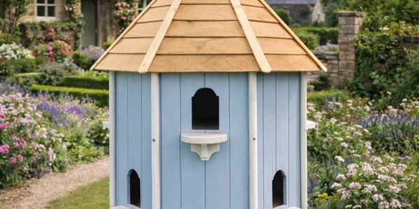 Handmade Octagonal Dovecote Oak roof painted in Farrow & Ball Lulworth Blue & Wimbourne White
