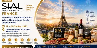 SIAL France 2026 food innovation exhibition with Eiffel Tower backdrop.