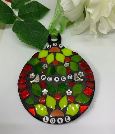 View my new mosaic Christmas ornaments... just in time for the holidays.  