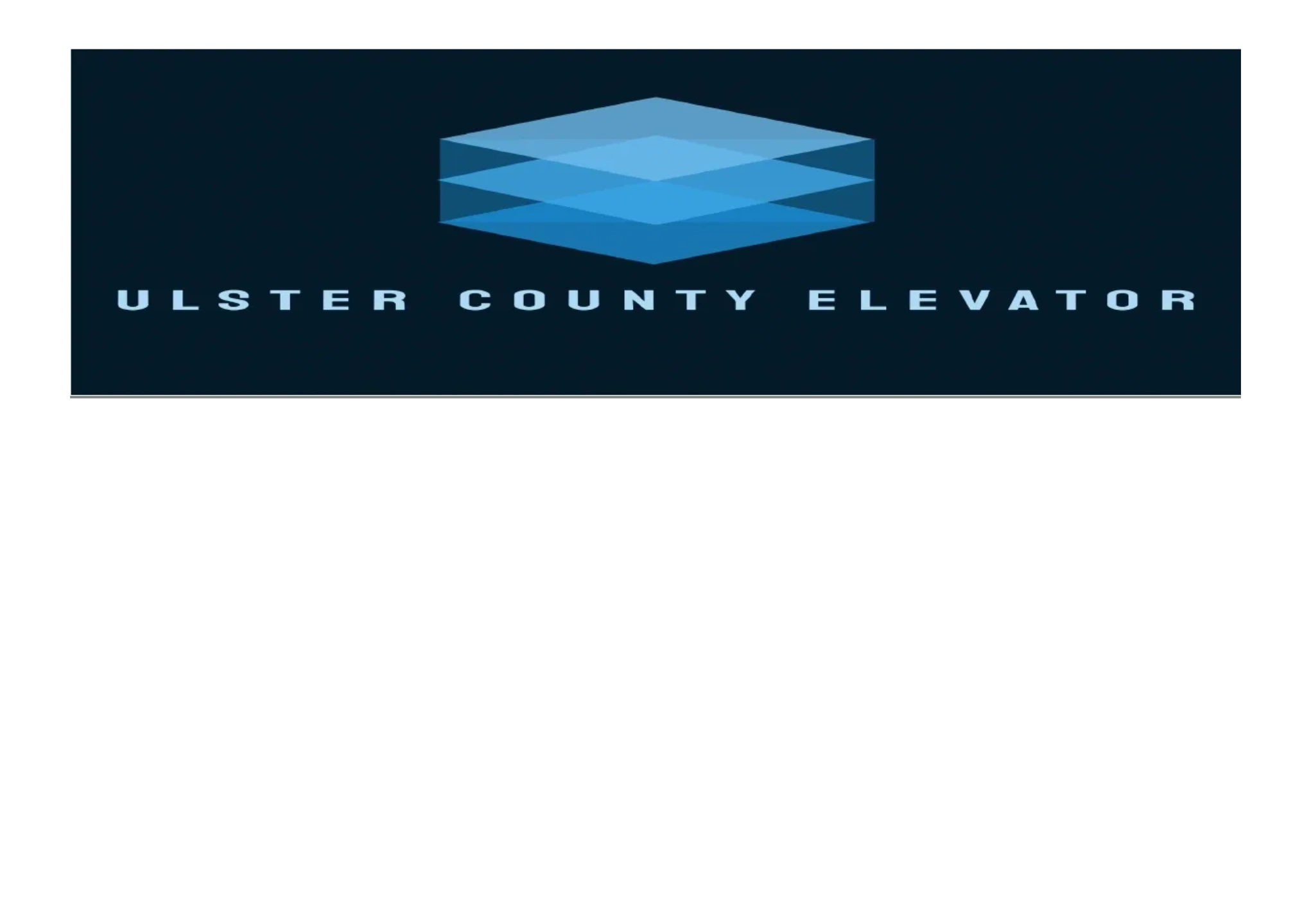 Ulster County Elevator logo with blue geometric shapes.