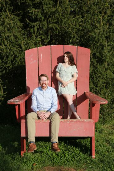 Engagement Session at Ijams. Standing in the big chair.