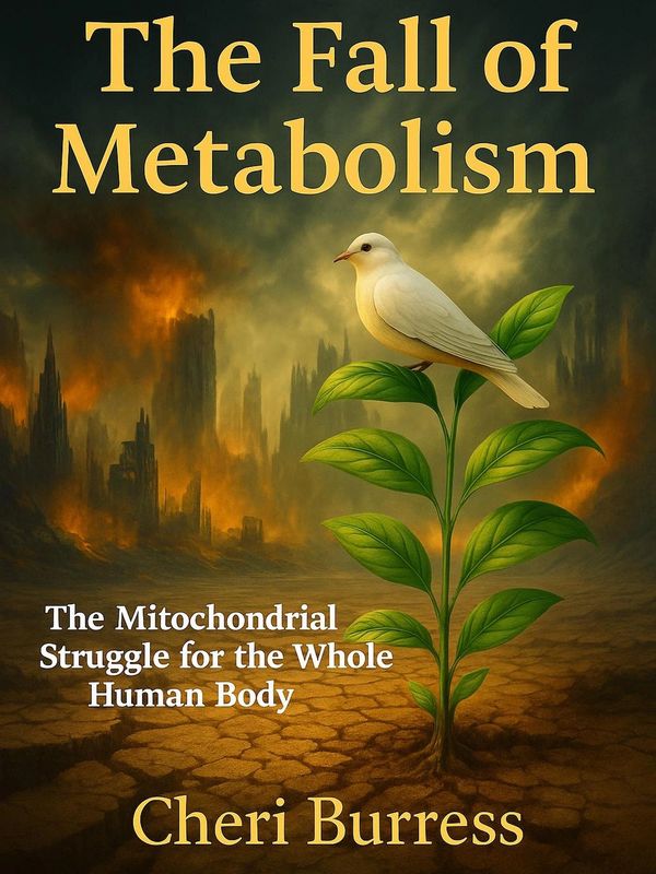 book cover dystopian city-scape with hope represented by a small tree and a dove