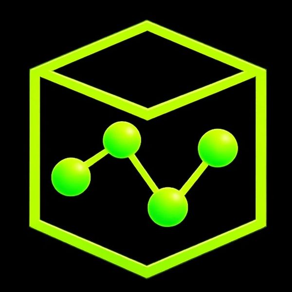 Green cube with connected nodes on black background.