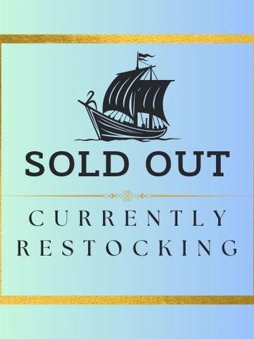 Sold out sign with a sailing ship icon and restocking message.