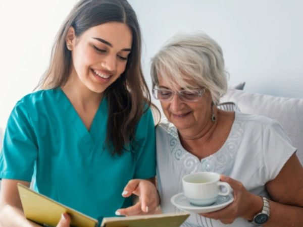 caregiver going over client's planner