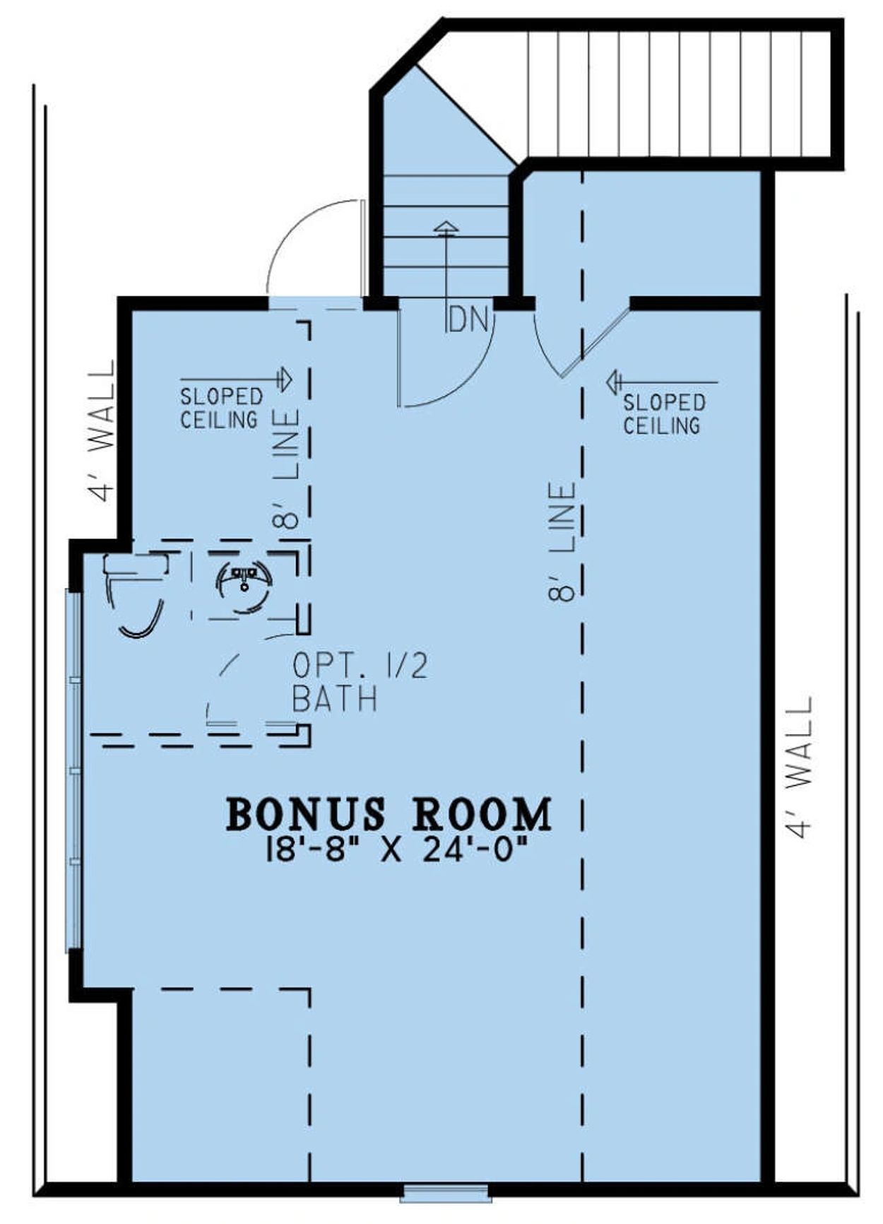 Blueprint of a bonus room with optional half bath.
