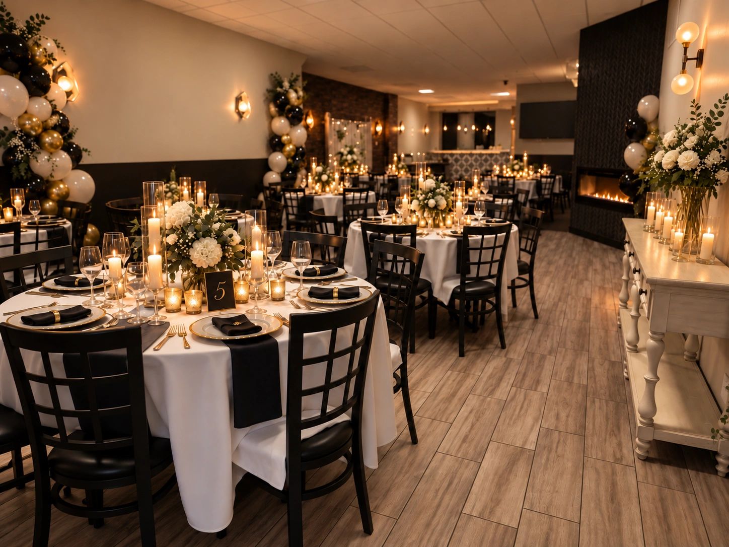 wide shot angle of venue 4343 decorated for a birthday party