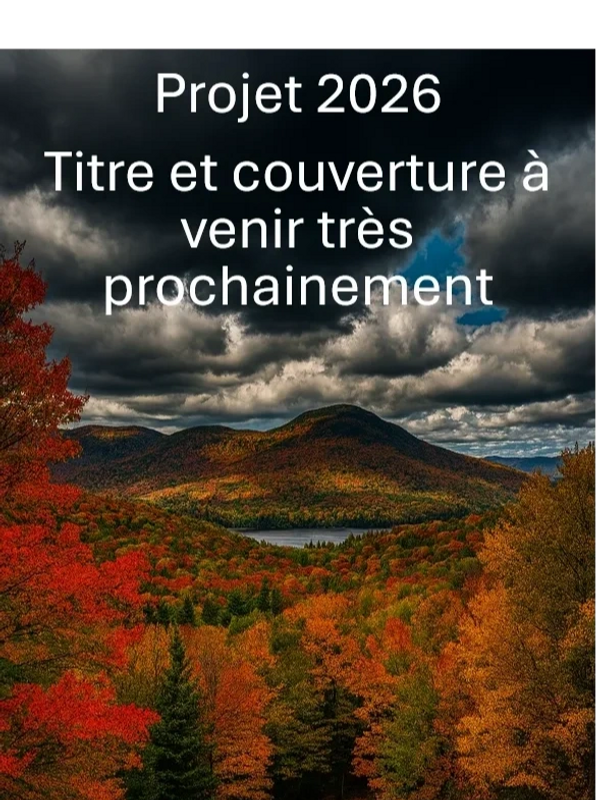 Autumn landscape with colorful trees, mountains, and dramatic clouds.