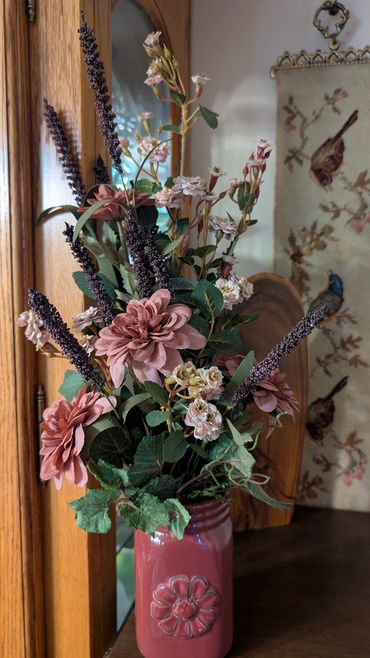 Mauve Jar with Rose and Plum Accents