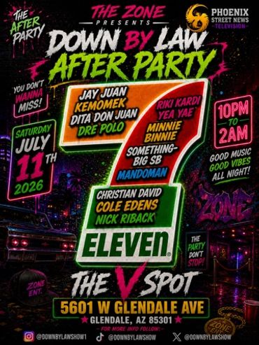 Down By Law After Party event poster with neon and graffiti style.
