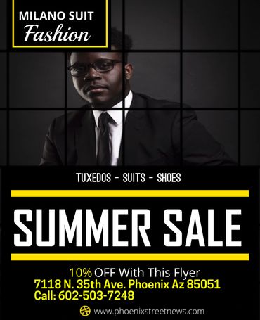 Milano Suit Fashion summer sale with 10% off at Phoenix address.