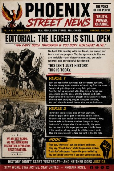 Editorial on justice and reparations in Phoenix Street News.