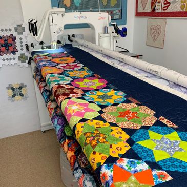 My longarm machine and frame ready for quilting