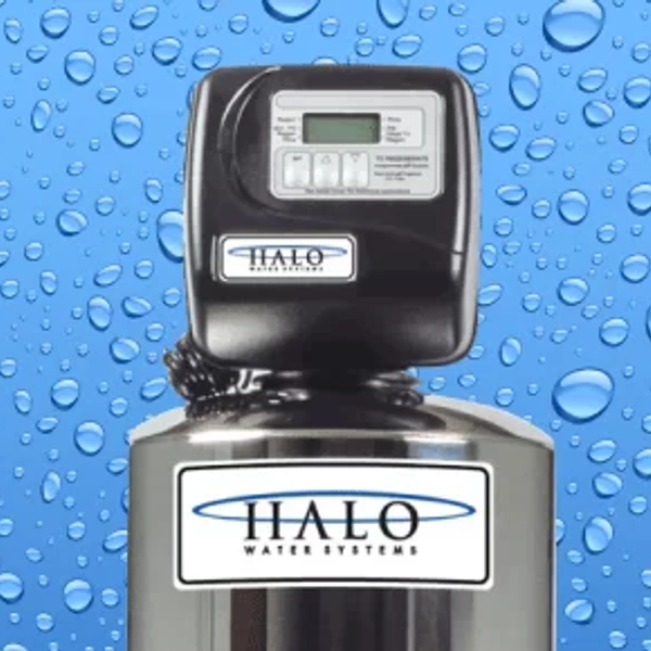 Halo water filtration system with digital control panel.