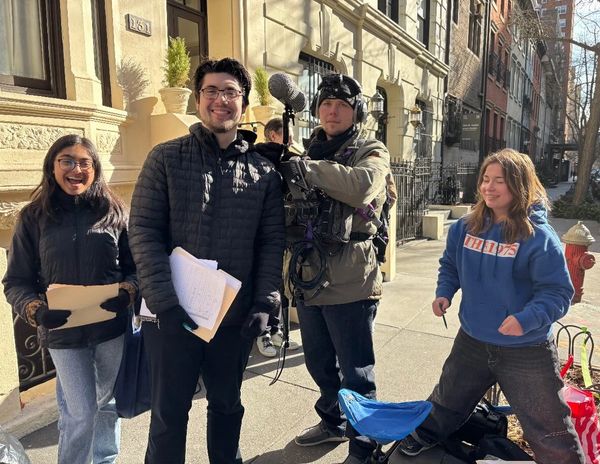 1st AD Anika Mathur, 2nd AD JC Raia, Sound Mixer John Bray, and 2nd AC Annabella Kokoyachuk on set.