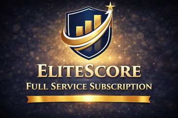 EliteScore full service subscription logo with gold and navy theme.