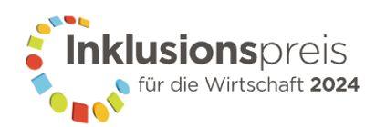 Kreis mit bunten geometrischen Formen und dem Schriftzug Inklusionspreis für die Wirtschaft 2024