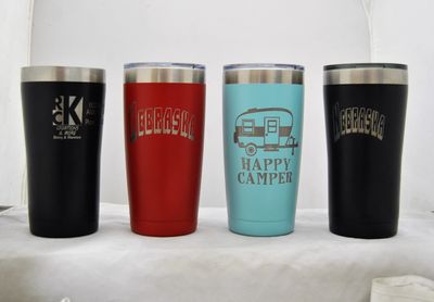 Our stainless steel  powder  coated double wall vacuum sealed tumblers with engraving.   