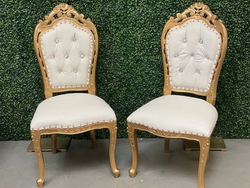 Sweetheart Chairs, White and Gold Chairs, Bride and Groom Chairs