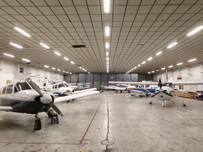 Aircraft in a hangar