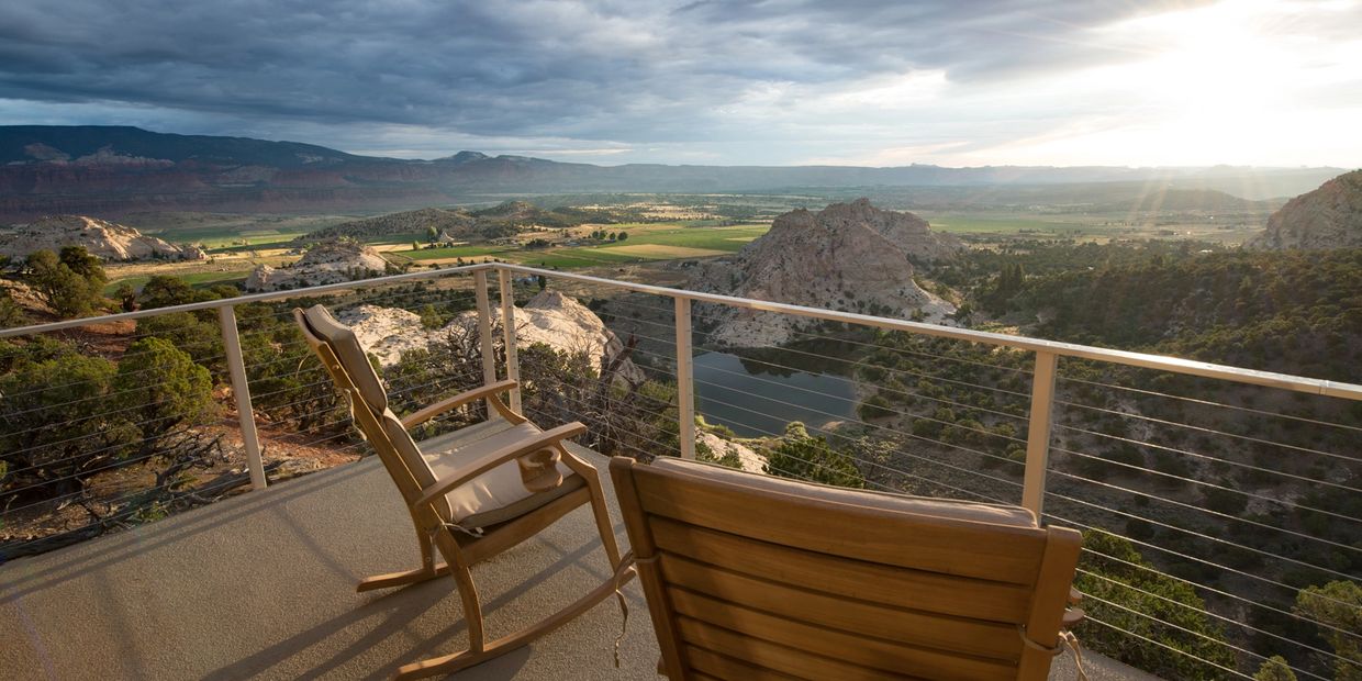 A view from the Deck looking East at sunrise into capitol reef