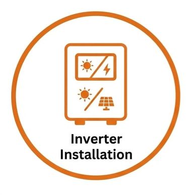 Icon representing inverter installation with solar energy symbols.