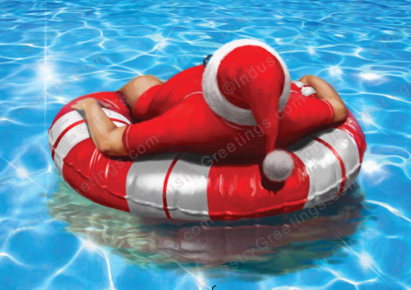 Santa Clause getting some pool time