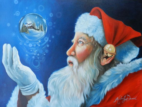 16 x 20 giclee print on canvas  and mounted ready to frame.  This beautiful Santa is making some dre