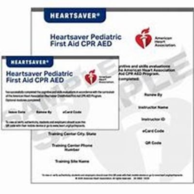 Heartsaver Pediatric First Aid CPR AED completion card from American Heart Association.