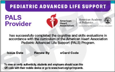 Certificate template for Pediatric Advanced Life Support (PALS) Provider.