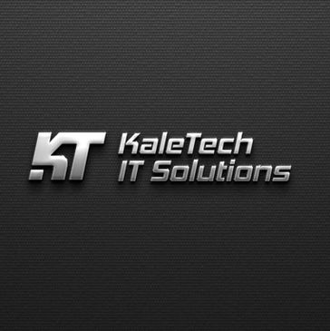 Sleek silver logo for KaleTech IT Solutions on textured black background.