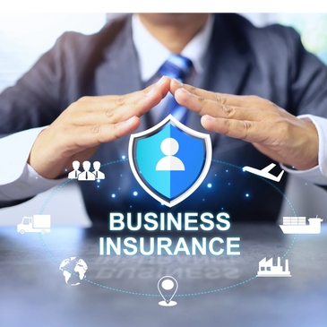 Businessman protecting digital icons representing business insurance.