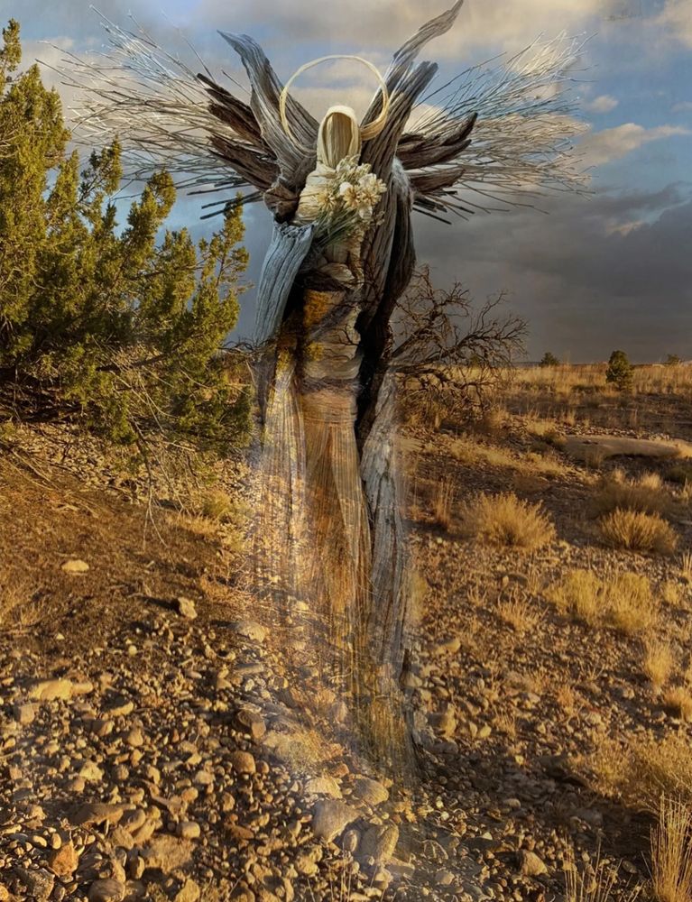 Abiquiu Angel inserted into landscape where materials were collected