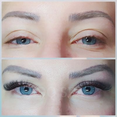 Before and after EDQ Volume Lashes. EDQ Spa Eyelash extensions.