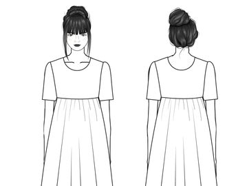 Front and back views of a dress sketch.