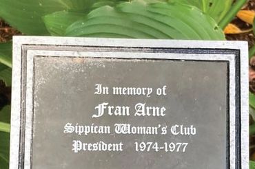 Memorial plaque honoring Fran Arne, former Sippican Woman's Club President from 1974-1977.