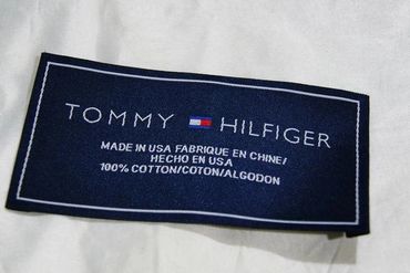 Tommy Hilfiger clothing label made in USA with cotton fabric.