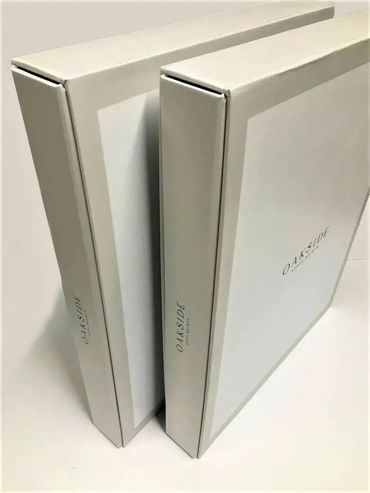 Custom book slipcase with printed or textured cover finish.