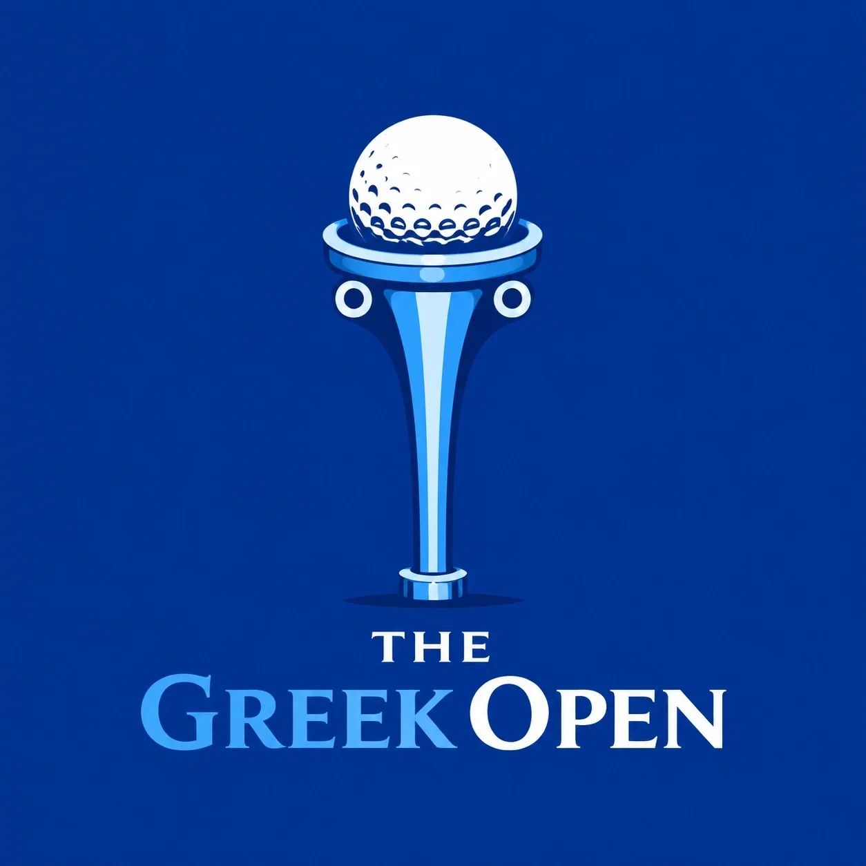 Logo for The Greek Open golf tournament with a ball on a tee.