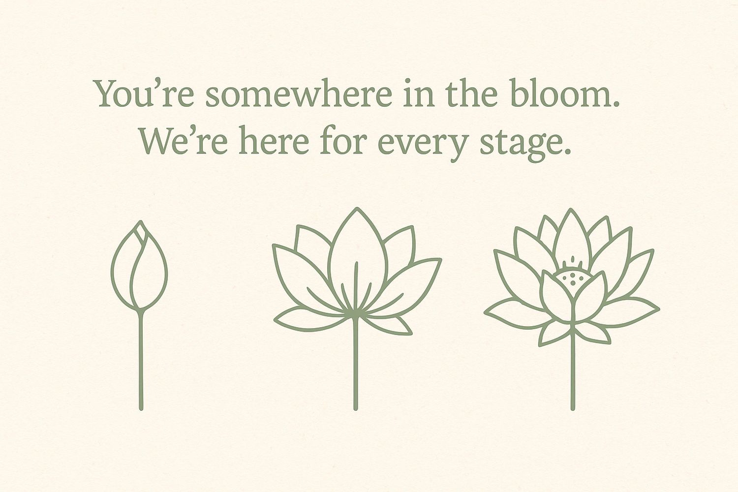 Illustration of flower blooming stages with supportive message.