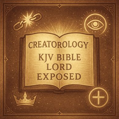 Central Focus:
A glowing open book, radiating golden light, inscribed with:
“CREATOROLOGY
KJV BIBLE