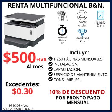 Renta de copiadora multifuncional blanco y negro.