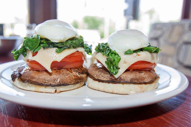 Egg, Spinach, Tomato, Swiss Cheese and Portobello Mushroom Benedict